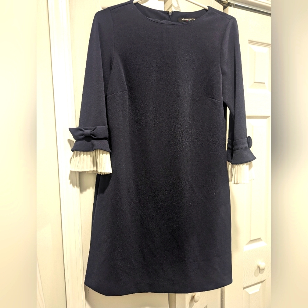 Sharagano 161282 Women's 3/4 Sleeve Shift Dress Navy/Ivory